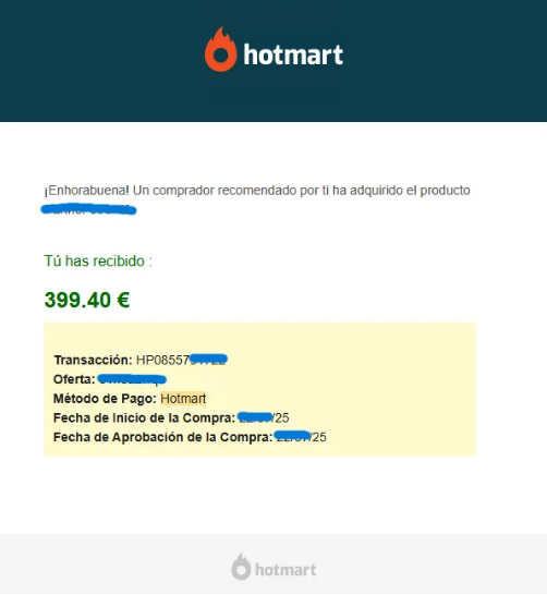 Notificación de comisión real obtenida tras cursar Partner 360